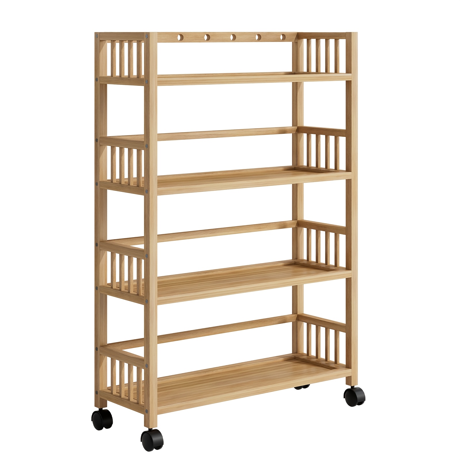 Image of Office Bookshelf Shelving Unit, Sturdy Bamboo 4 Tier Shelf 80cm Height + Reinforced Frame Strong Bearing No Shaking, Natural Storage Rack, Small Footprint Large Capacity, For Office Study Living Room