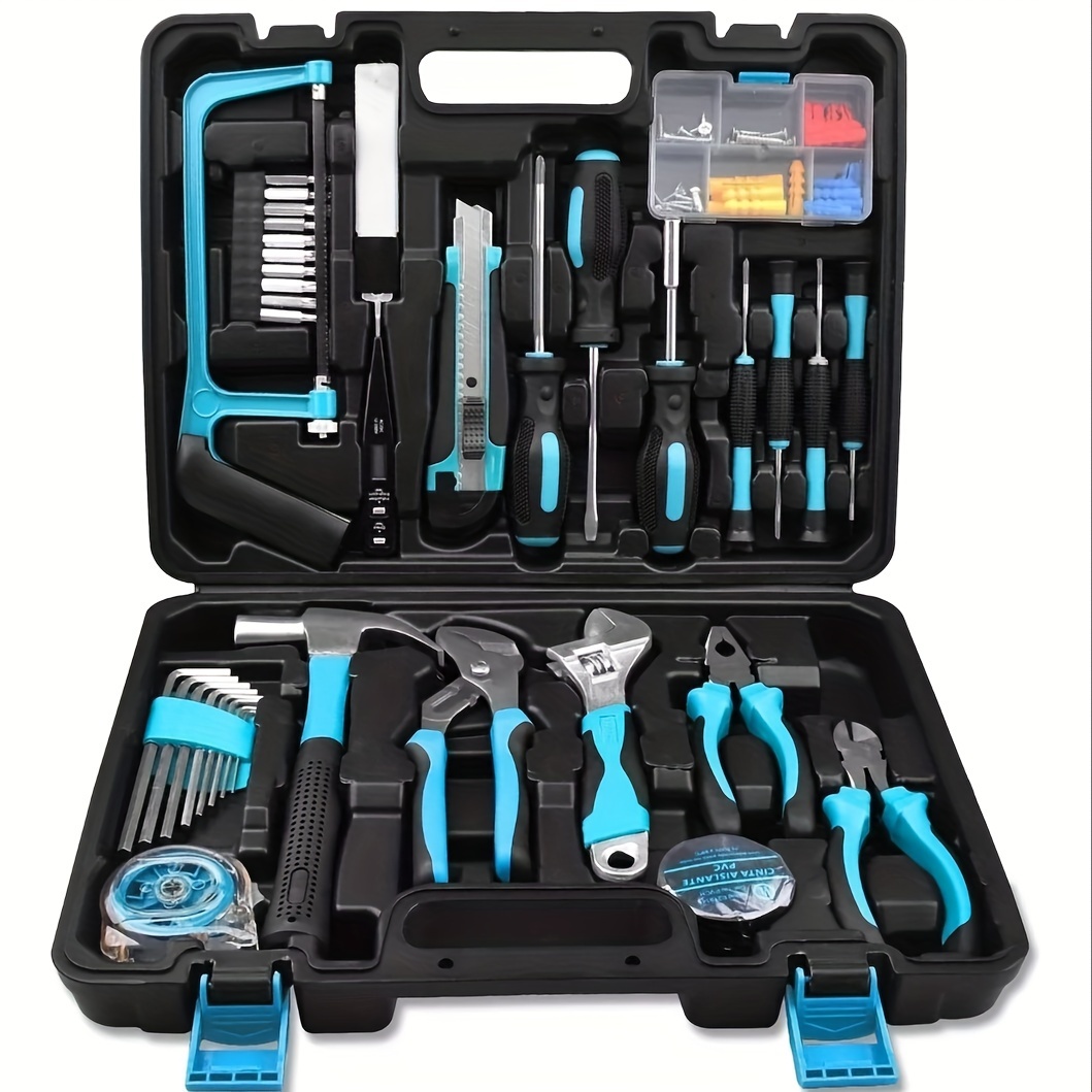 

100pcs Household Tool Kit, Home Auto Repair Tool Set, Complete General Hand Tool Kits For Handyman & Precision Screwdriver Set & Wire Stripper & Metric Hex Key & Tool Box Case For Men Women