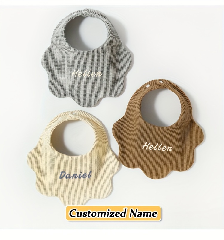 personalized customization customized name 3 packs pure cotton bibs baby bibs soft and breathable strong water absorption natural material adjustable snaps personalized name birth gift holiday gift details 13