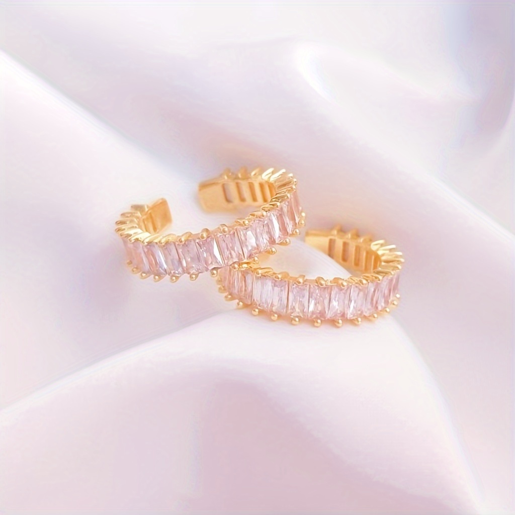 Adjustable CZ Open Ring Pink Stones Golden Band Women's Wedding Accessory