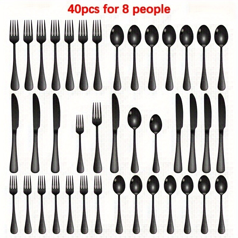 

40pcs Stainless Steel Western Tableware Set, Set For 8 People, Cutlery, Silverware Including Knife, Fork, Spoon, Dessert Fork, Dessert Spoon, Suitable For Hotel Wedding Banquet, Dishwasher Safe