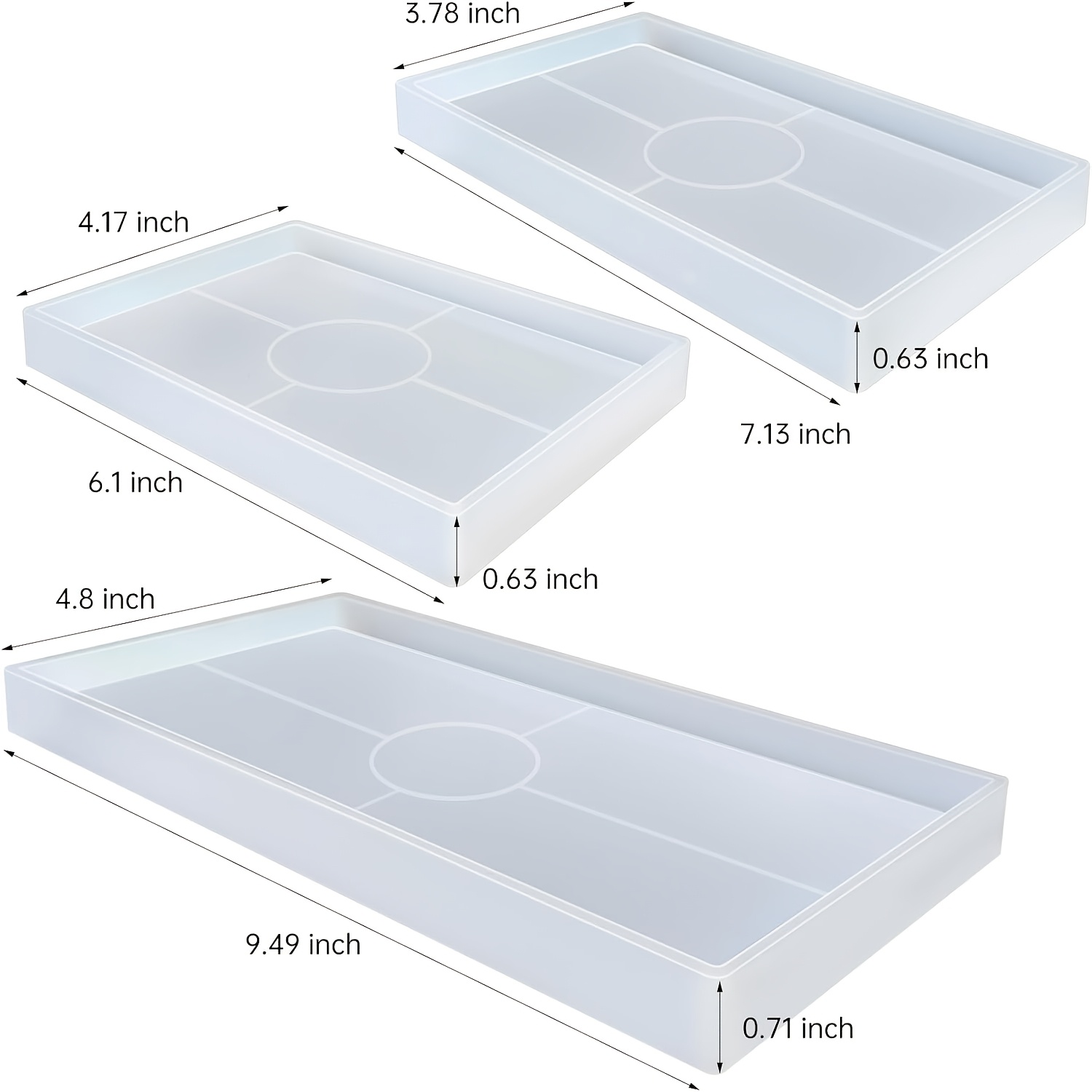 Image of Durable Resin Tray Molds, 3pcs Silicone Coaster Molds For Epoxy Resin Concrete , Rectangle Resin Molds For Trinket Dish, Rolling Tray For Valentine's Day Gifts