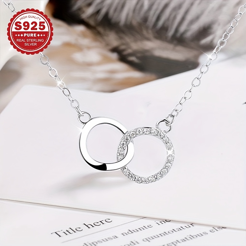 Women's S925 Silver Interlocking Round Link Necklace, Gift