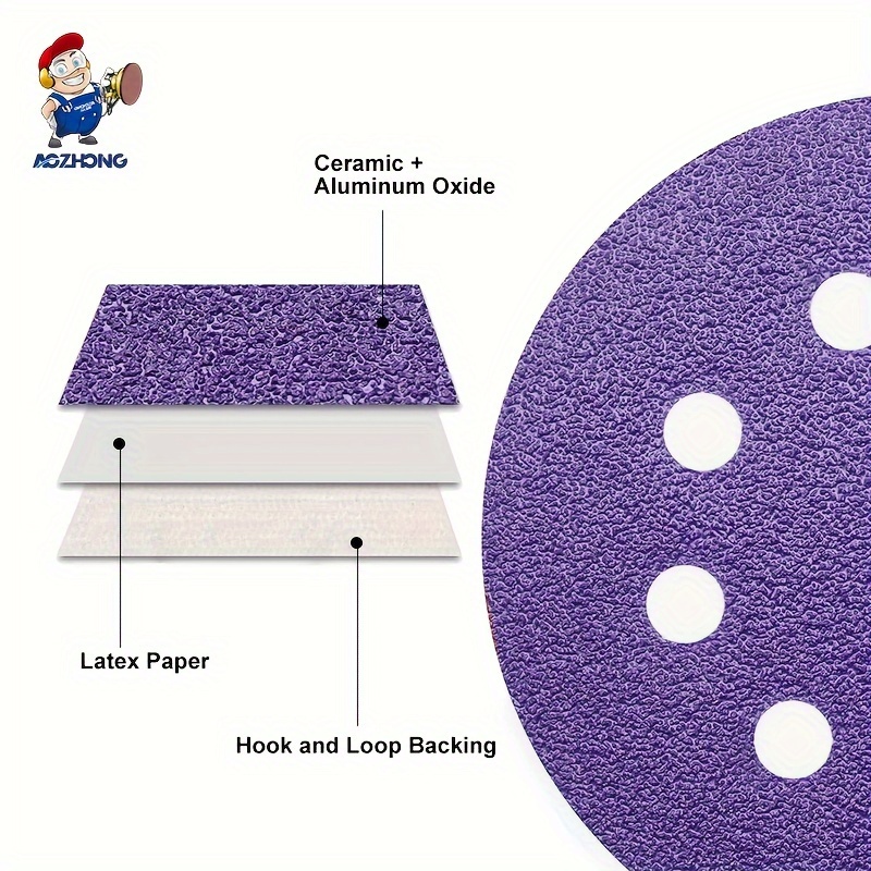 Purple Ceramic Sandpaper Disc 8 Hole Backed Velvet Film Temu