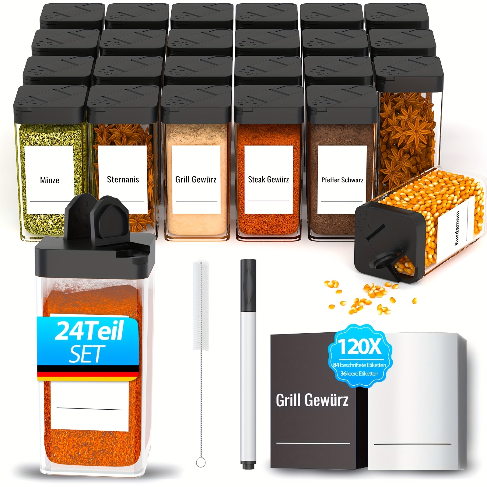 E-shop 24 Gewürzgläser, Pfeffer Salz Gewürzgläser, Kunststoff, Geeignet für verschiedene Gewürzflaschen, Praktische Küchenhelfer, Gewürzflaschen,
