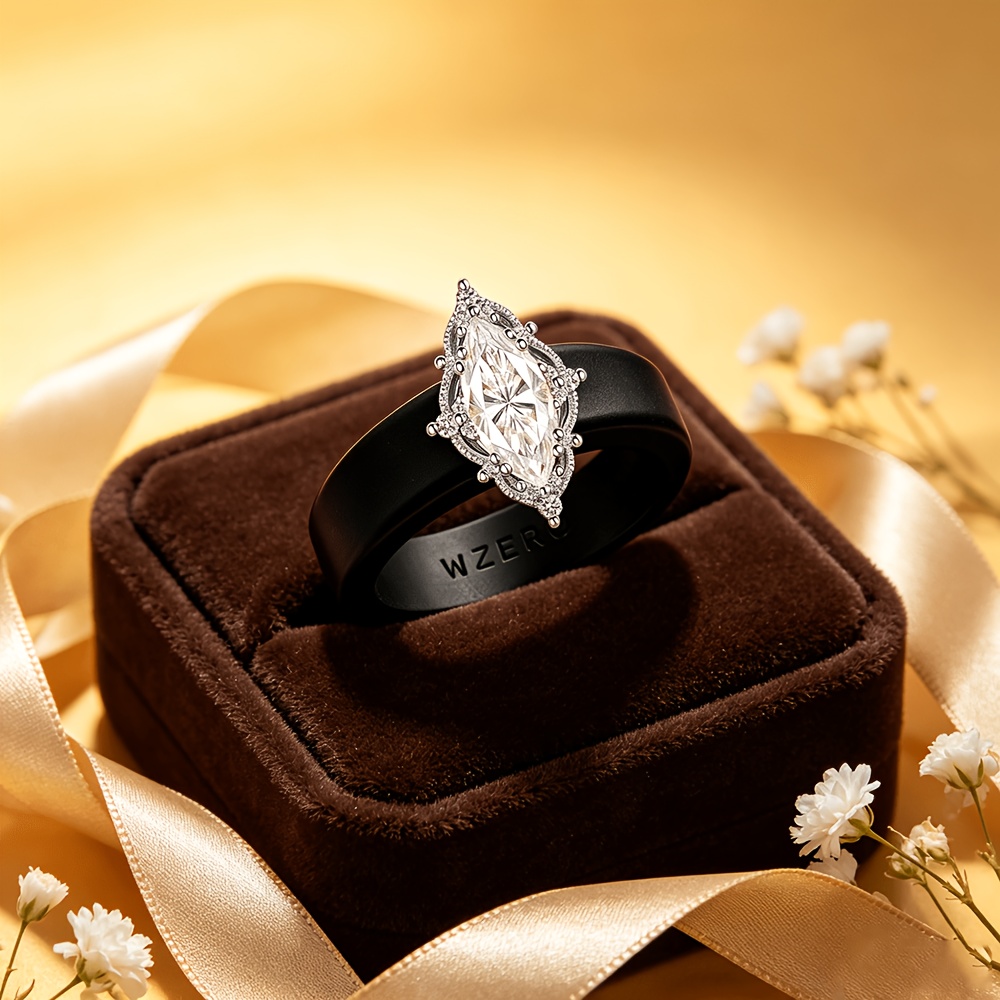 Women's Anniversary Eye-Shaped Zirconia Halo Silicone Ring