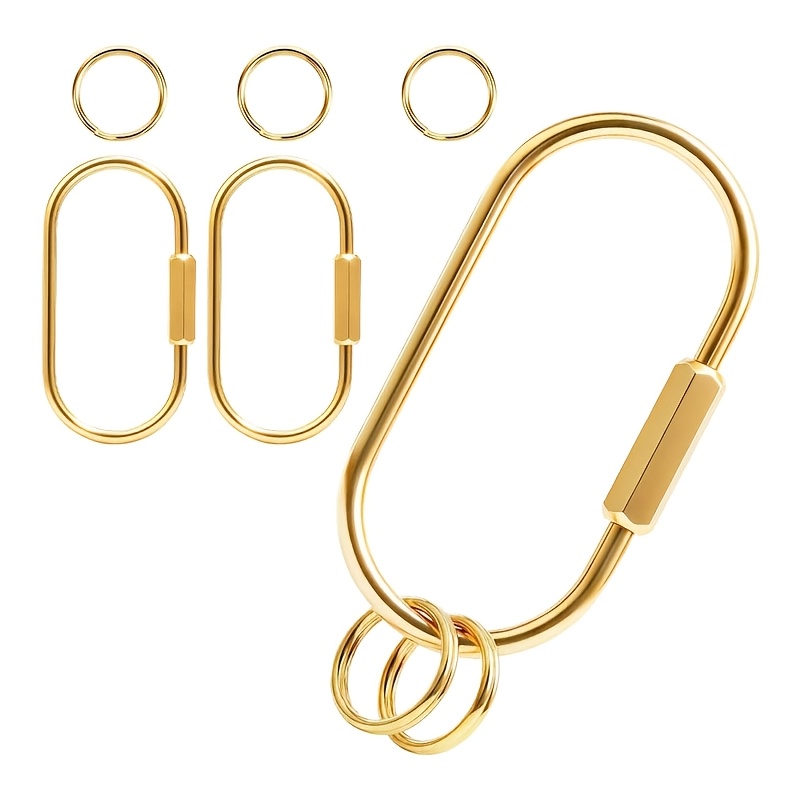 TEMU 5pcs Golden Key Ring, Golden Key Rings Screw Lock Keychain Golden Carabiner Keychains Clip For Keys Organizer Purse Shoulder Bag Chain Ring