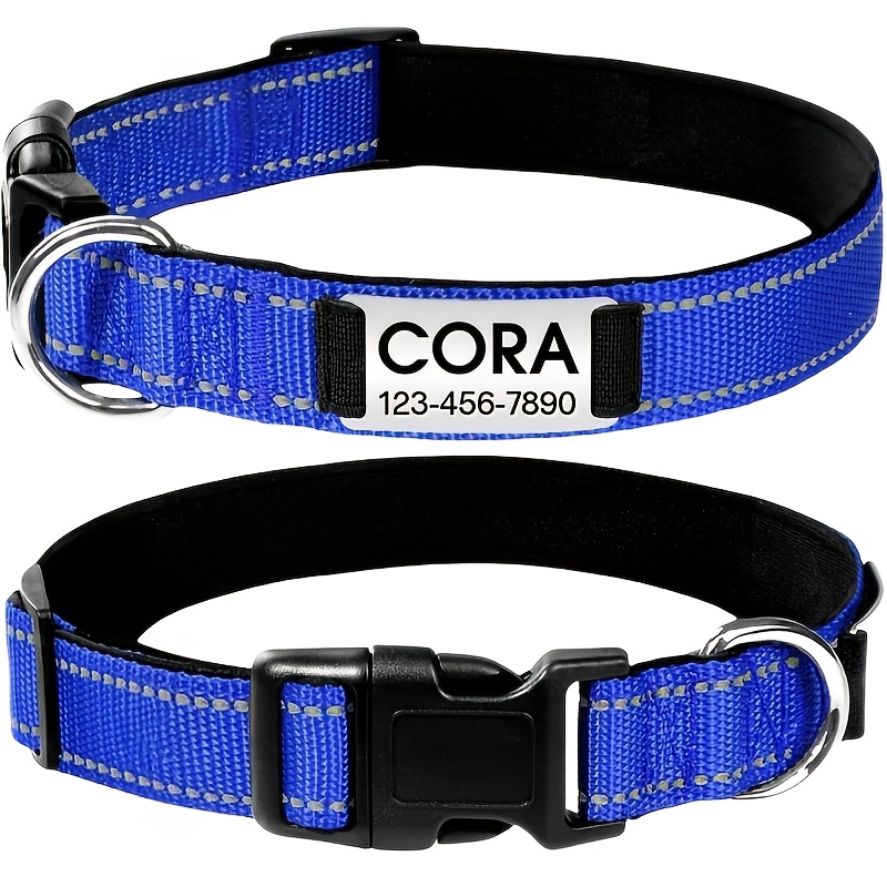 TEMU Personalized Reflective Dog Collar Equipped With Engraved Tags Suitable For Medium-sized Dogs In : Pink, Green, Yellow, Blue, Purple, And Black.