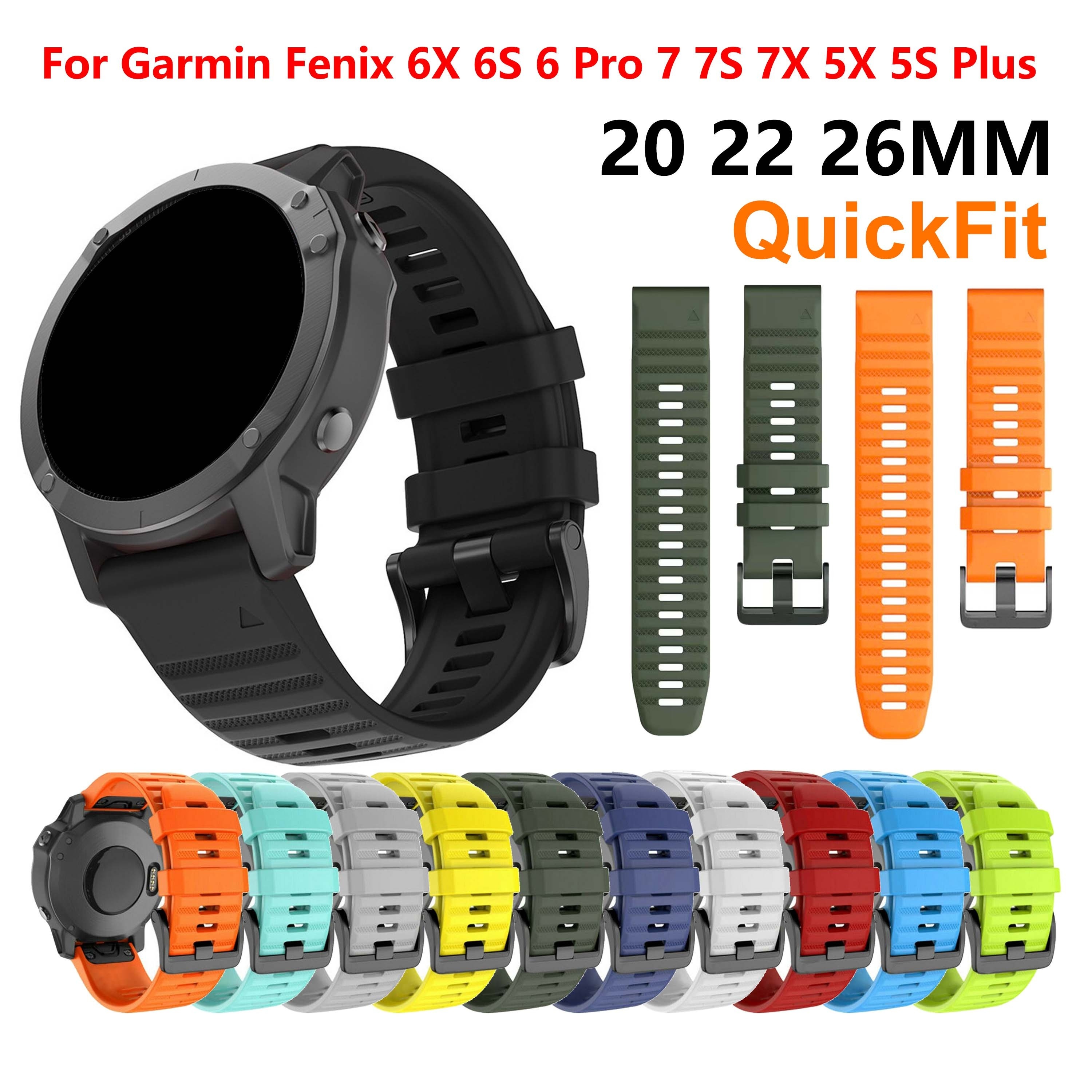 

Garmin Fenix Silicone Watch Bands - 26mm 22mm 20mm Straps, Deployant Clasp, Compatible With 6x 6 6s Pro 7x 7 5 5x 5s Plus Gen 2, Easyfit Wristbands For Smartwatch