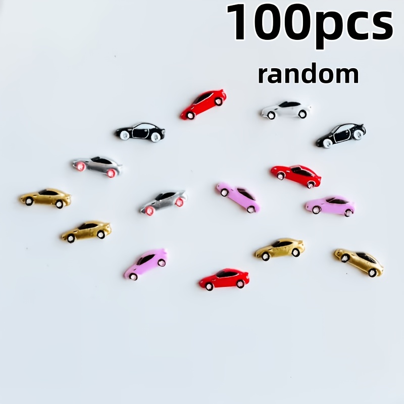 100pcs Random Colorful Resin Mini Car Decorations, Flat Bottom Suitable For Scrapbooking, Holiday Party Decor, Nail Art, And Jewelry Crafts