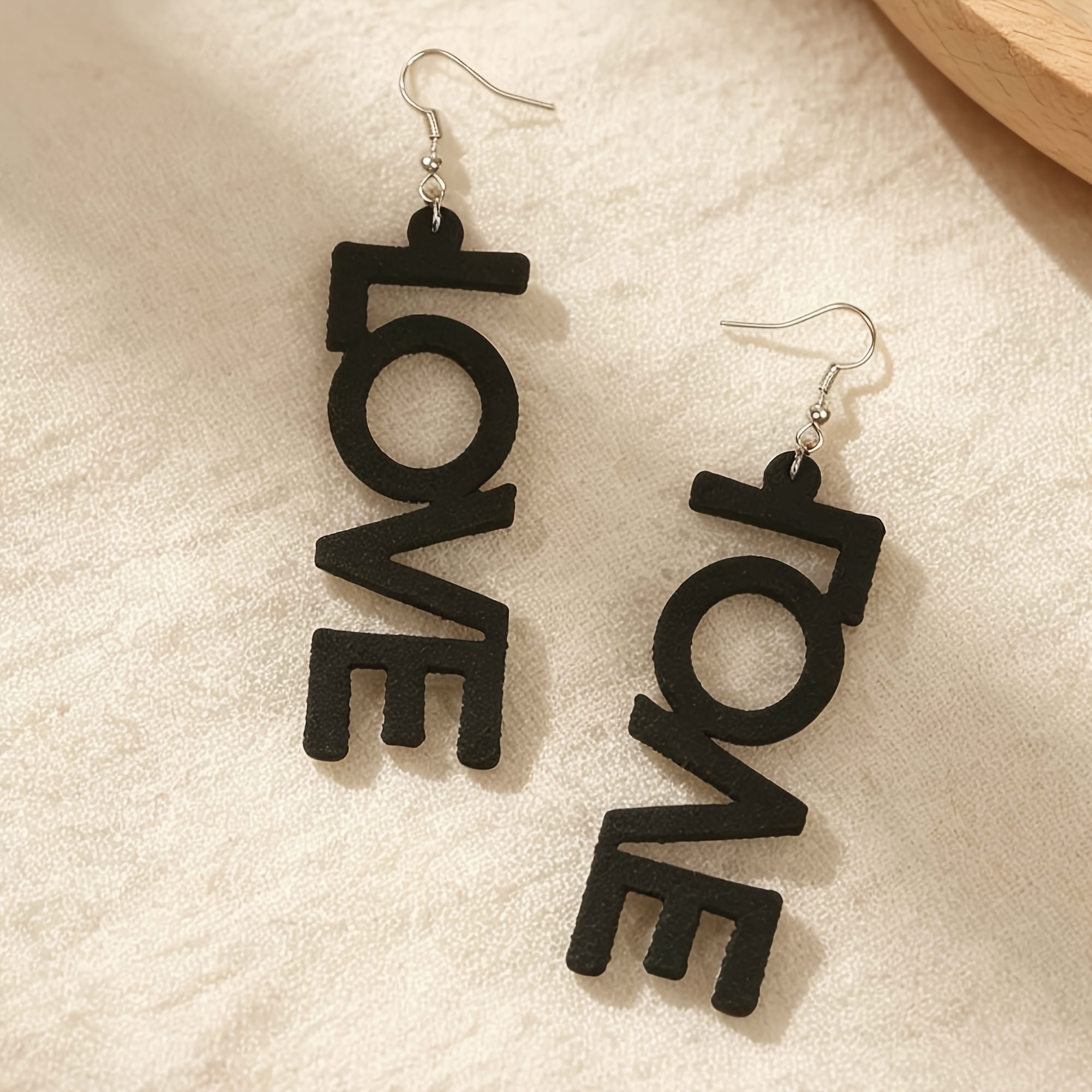 Women's LOVE Letter Faux Leather Pendant Earrings, Unique Dangle Design