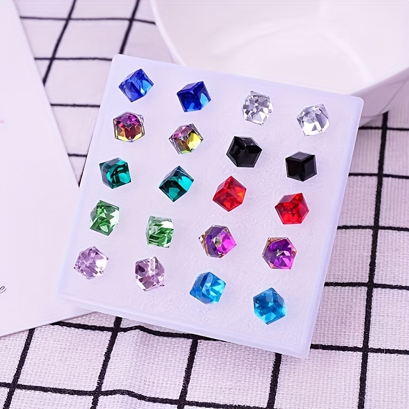 

20pcs Elegant Synthetic Square Rhinestone Stud Earrings, Resin Needle, For Daily & Festival Wear, With Elegant Jewelry Collection