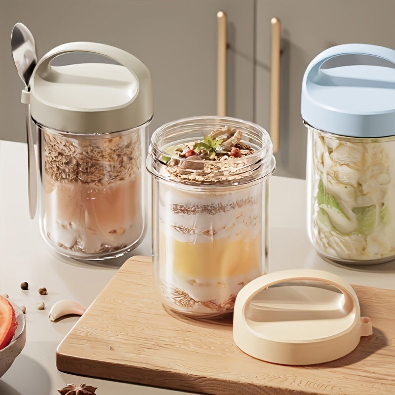 

Glass Yogurt Cup With A Wide Mouth, Sealed Jar For Overnight Oats, Smoothie Cup, And A Breakfast Cup For Grains With A Spoon.