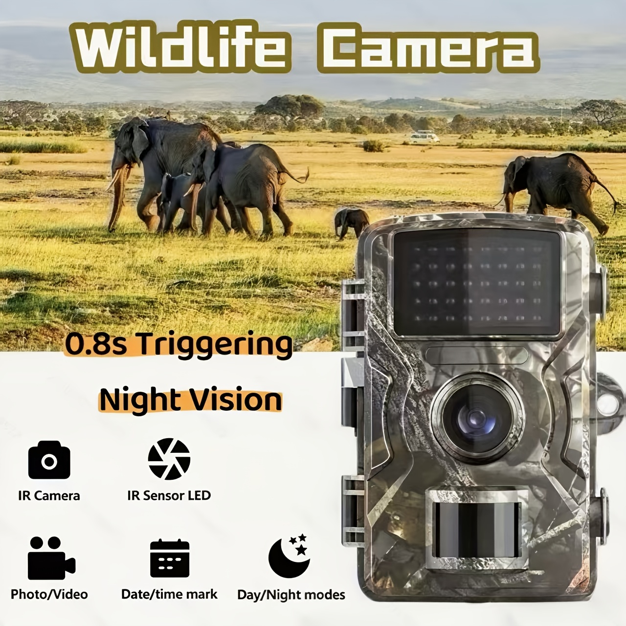 item picture newly   outdoor hunting camera 130 wide angle shooting 1080p hd     0 8s trigger infrared sensor suitable for outdoor animal monitoring hunting   farm   tree installation easy operation