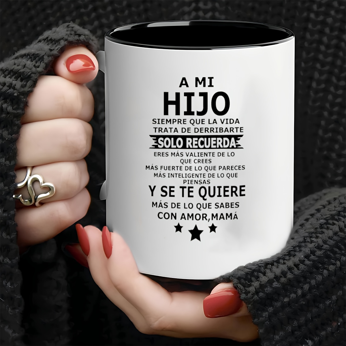 

Chic 11oz Ceramic Coffee Mug With Unique Letter Design - Camping, Picnics & Travel - Includes Gift Box - Ideal Valentine's Day Present, Portable Wide Mouthed, Creative