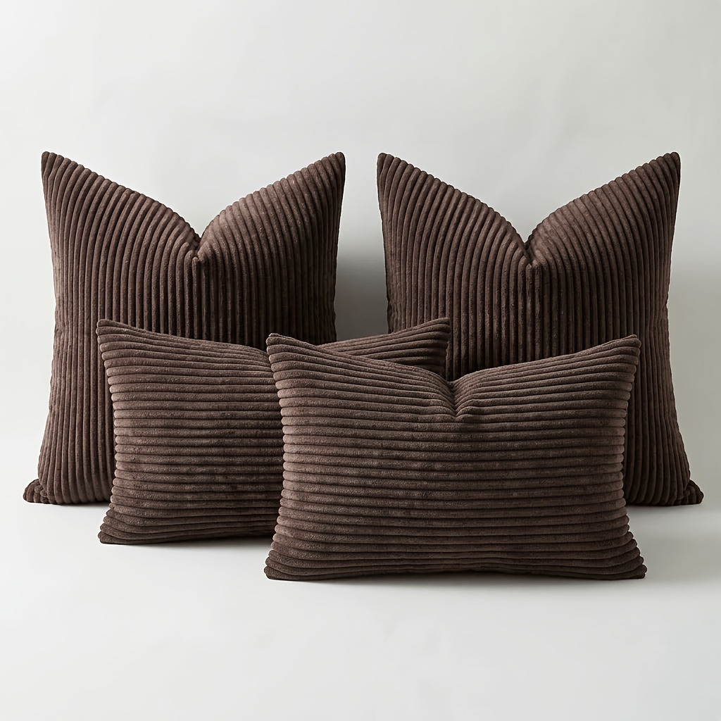 TEMU Lot de 4 housses de coussin JHUA en velours vert sauge pour canapé, lit, terrasse - Housses de coussin rayées bohèmes avec fermeture éclair,