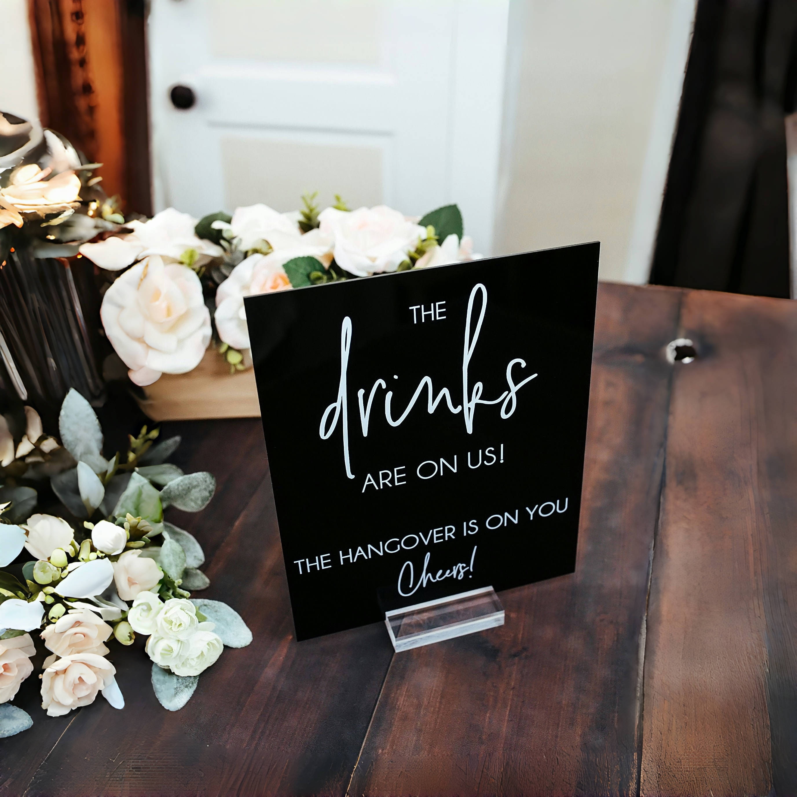 TEMU Funny 'the Drinks Are On Us, The Hangover Is On You' Wedding Bar Sign - Acrylic Decor For Reception & Party