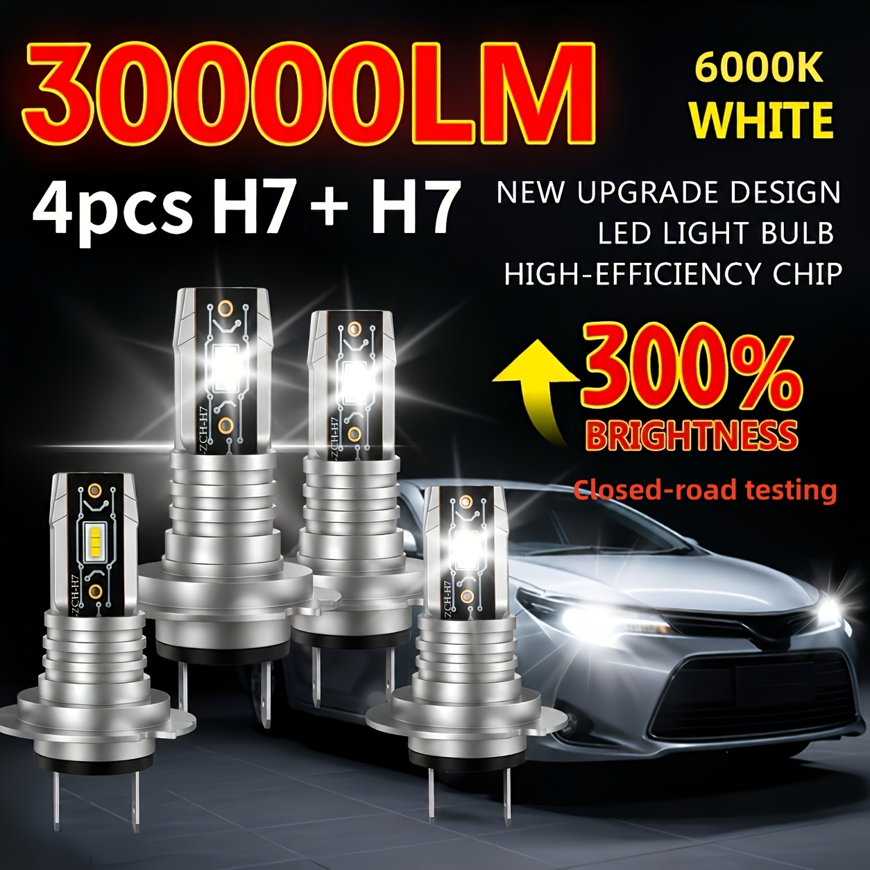 TEMU Bullvision 4pcs H7 Led Headlights For Cars, 6000k, High Beam Low Beam, Mini-sized Lights High Brightness For , , Plug-and-, Off Road Only