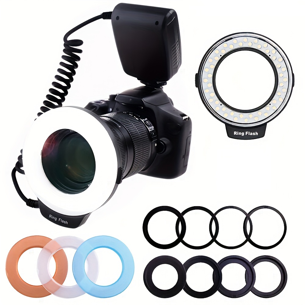 

1set Ring Flash, 48 Macro Led Flash Light With Lcd Display Power Control, Adapter Rings And Flash Diffuser For , Dslr Cameras