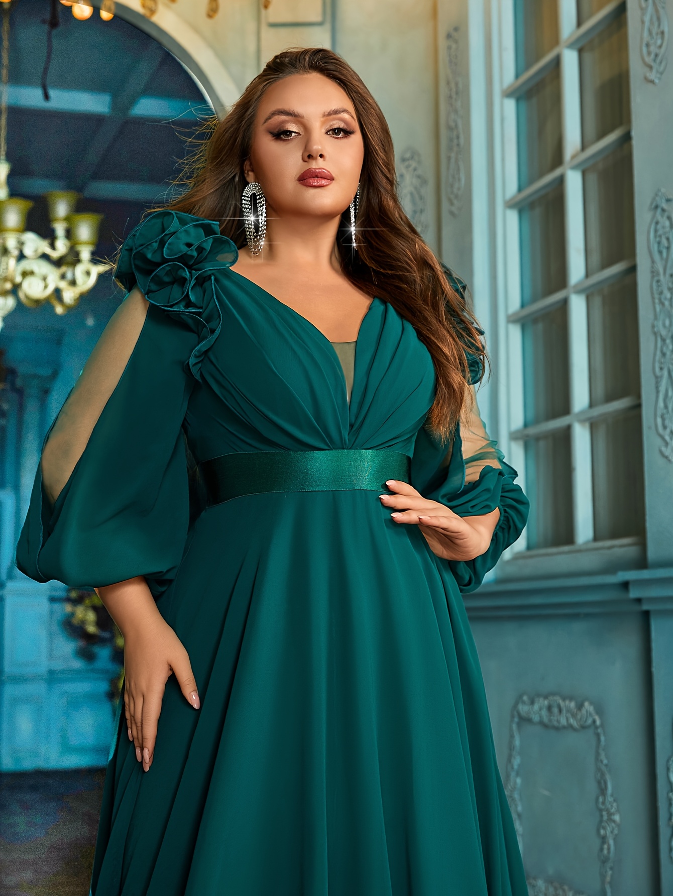 Vestido formal de noche elegante para invitados de boda, graduación, cena,  Navidad, con cuello color minimalista, para mujer de talla gr