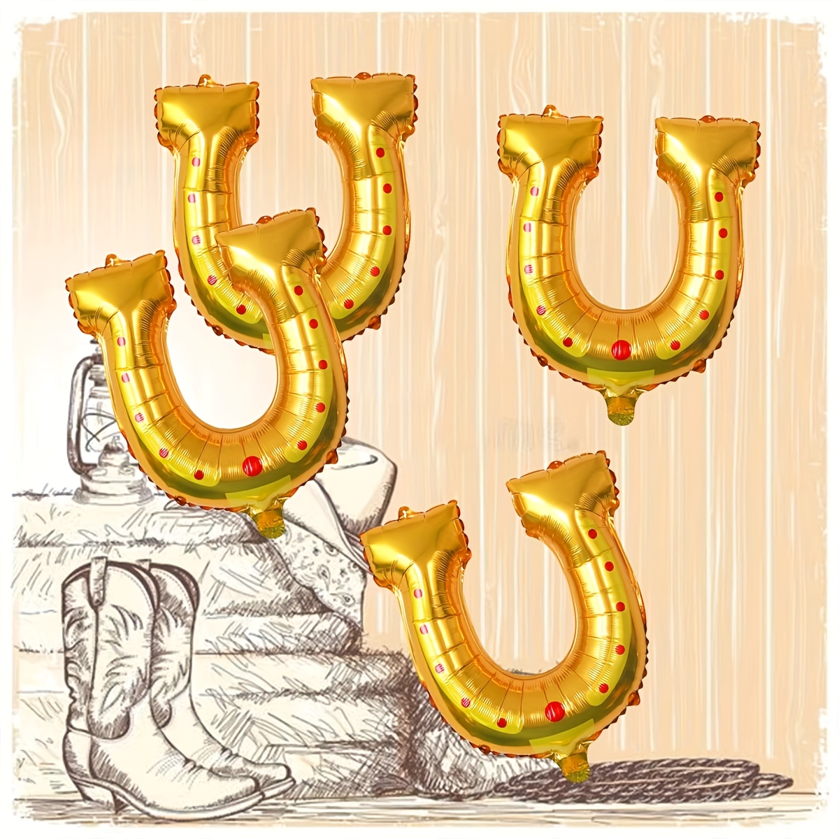 Image of 4pcs Horseshoe Balloons, Party Balloons, Perfect For Western Cowboy Party, Horse Racing, Shower Decorations