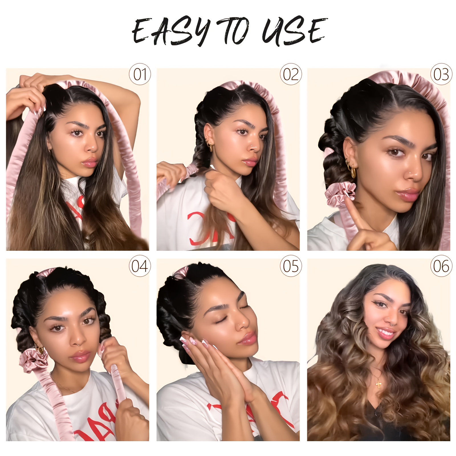 Ellitina 4pcs Super Soft Satin Heatless Curler Set-No Heat Hair Curlers to Sleep in - Overnight Heatless Curling Set with Satin Scrunchies and clip,for All Hair types,Leopard/Hearts print,Luxury gift
