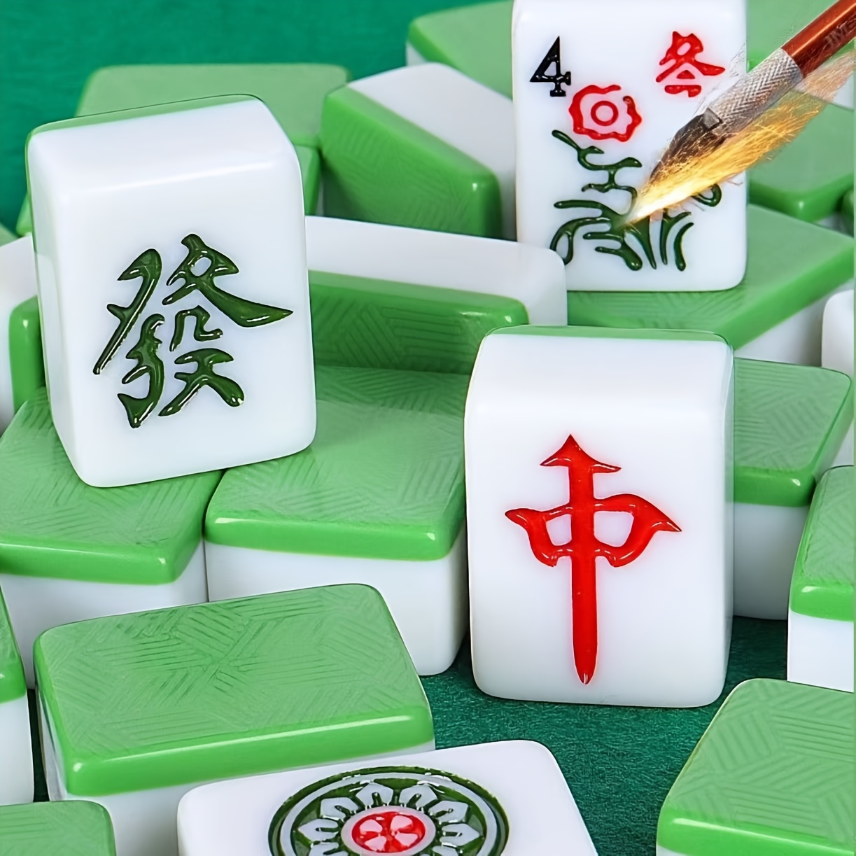 144pcs mahjong set with storage bag tablecloth and dice 30mm green and white   traditional chinese strategy board game suitable for family   and travel an adult strategy   game complete set for mahjong