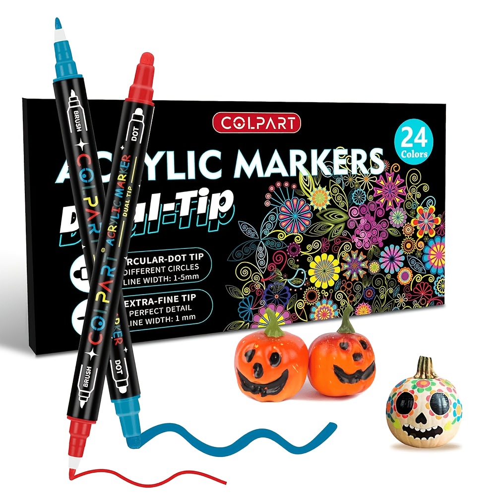 Image of Premium Acrylic Paint Markers Featuring Dual Tips, In 36 Vibrant Colors, Ideal For Painting On Rocks, Wood, Canvas, Plastic, Metal, And Stone. Perfect For Crafts And Professional Art Supplies
