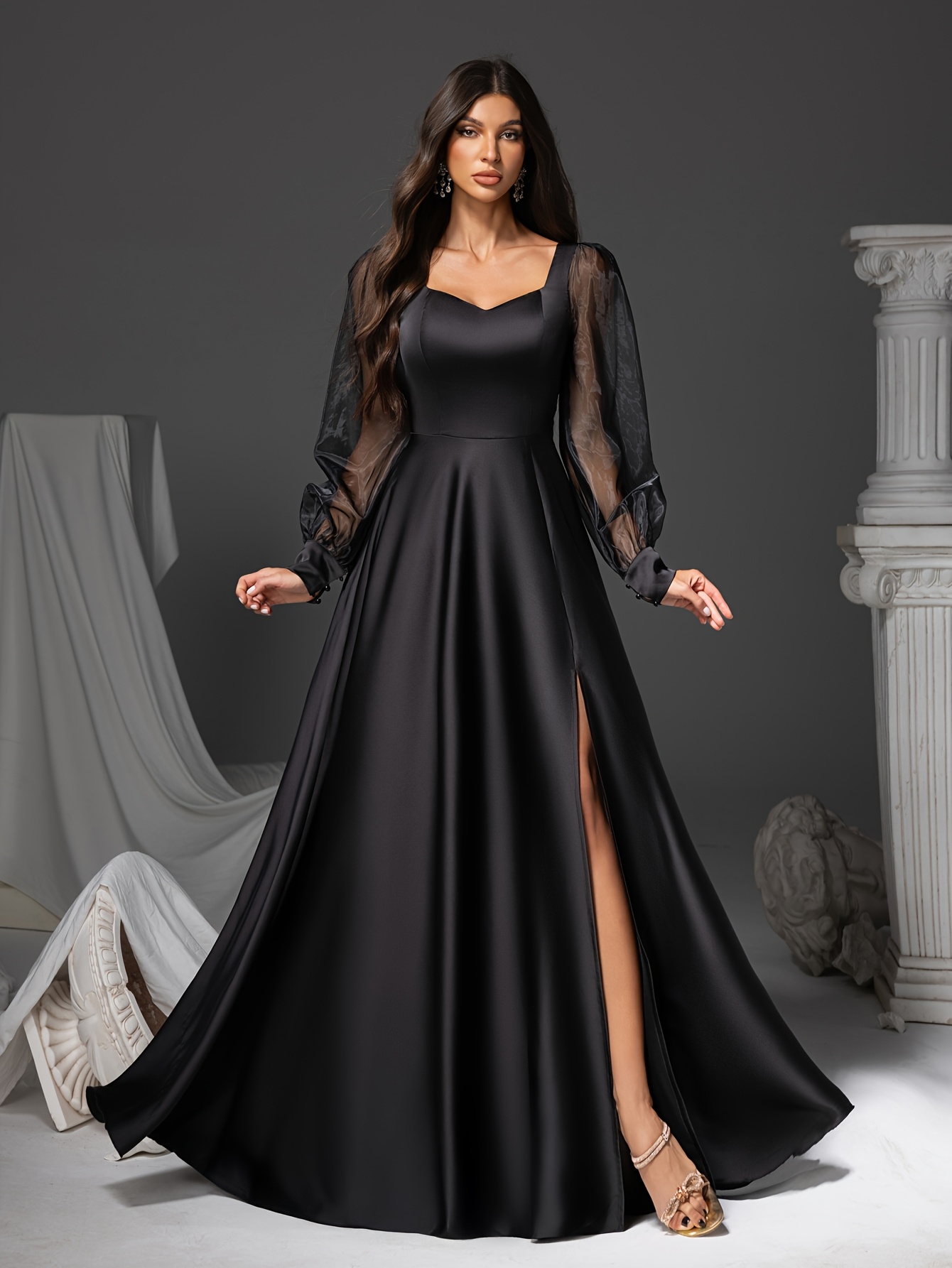 black long sleeve mesh dress family gathering birthday party - Temu Sweden