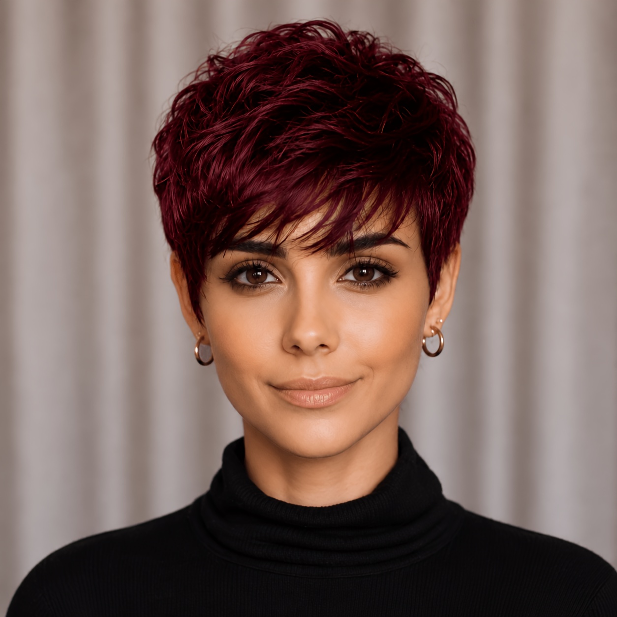 TEMU Women 4 Inch Short Cut Human Hair Wig Burgundy Layered Wig With Bangs Glueless Fashion Wig For Daily Wear Halloween Cosplay Anime Kpop Party