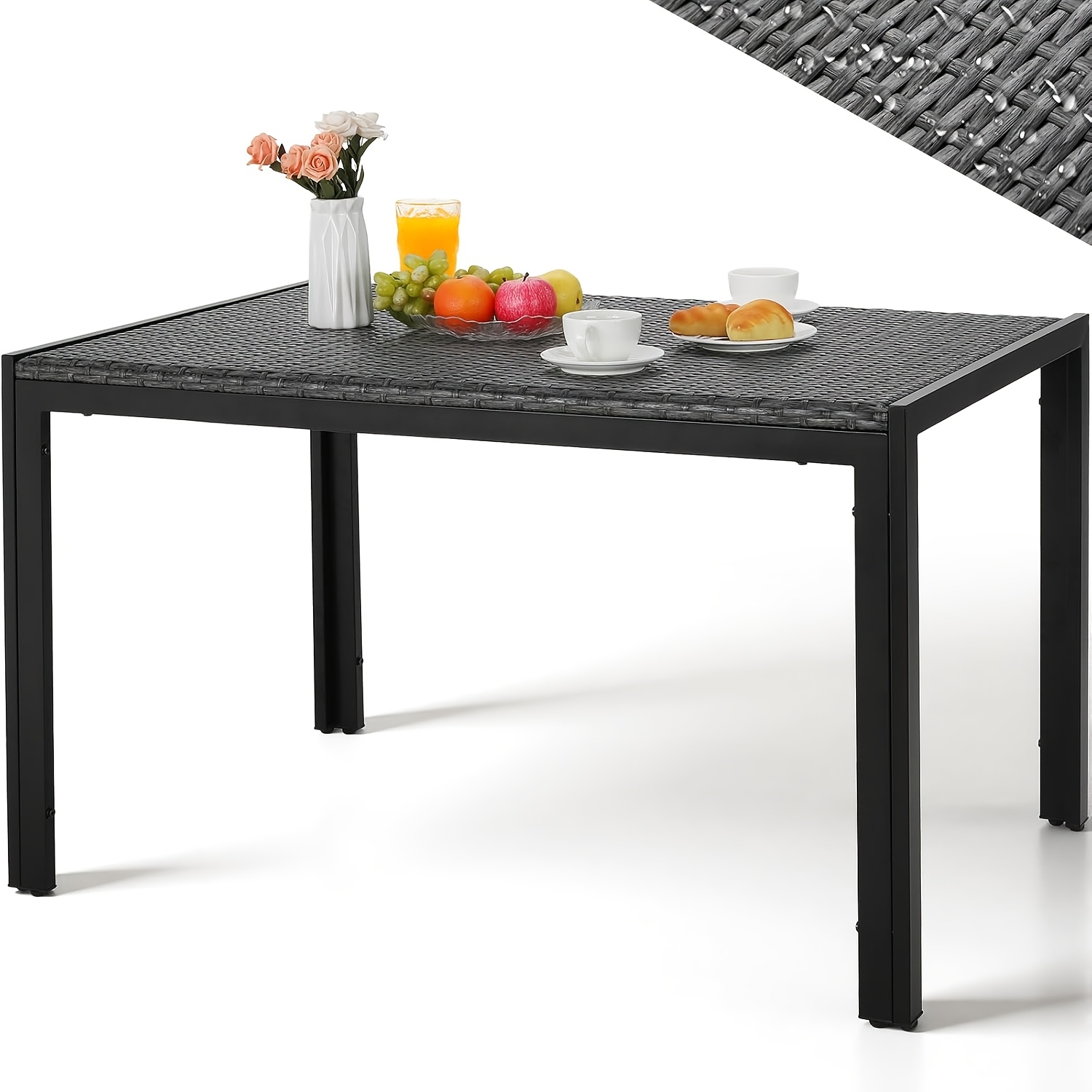 Patio Table, Table, 119x74cm, Rectangular Patio Dining Table, Seats 6 People, Balcony Table, Adjustable Height Foot Pads, Suitable For Gardens, , Patios And