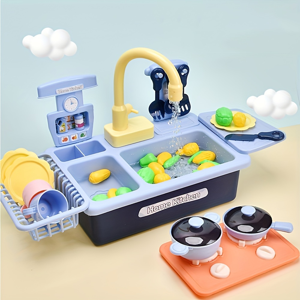 

Deluxe Double-layer Play Kitchen Set For Youngsters 3+ Years - Realistic Dishwashing & Vegetable Washing Station With Running Water Feature - Ideal Pretend Play Toy For 3+ Age Group