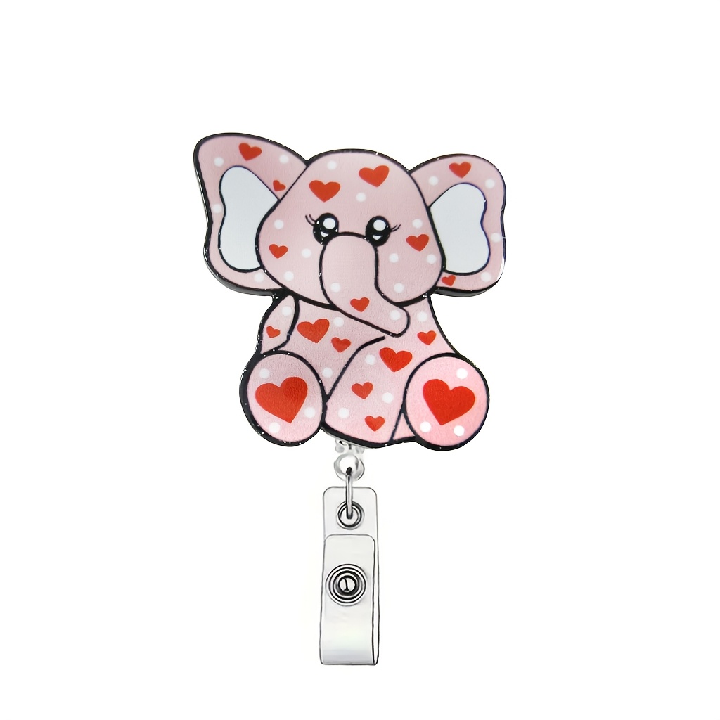 

Valentine's Day Acrylic Elephant Badge Reel With Swivel Clip, Retractable Name Tag Holder, English Text, Id Card Lanyard, With Clip For Nurses, Office Workers,