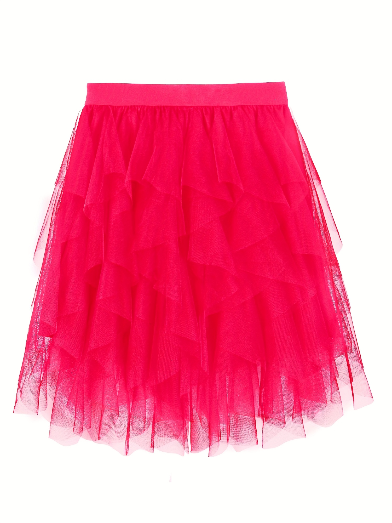 womens vibrant red asymmetrical tulle skirt high waisted Temu