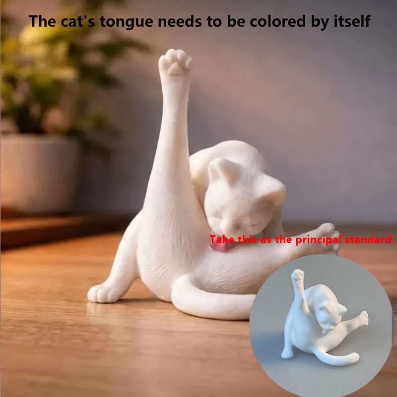 TEMU Cute Licking Cat Shape White Cat Desk Fun Decoration Small Ornament For Halloween Thanksgiving Christmas Decorations Collectible Figurines