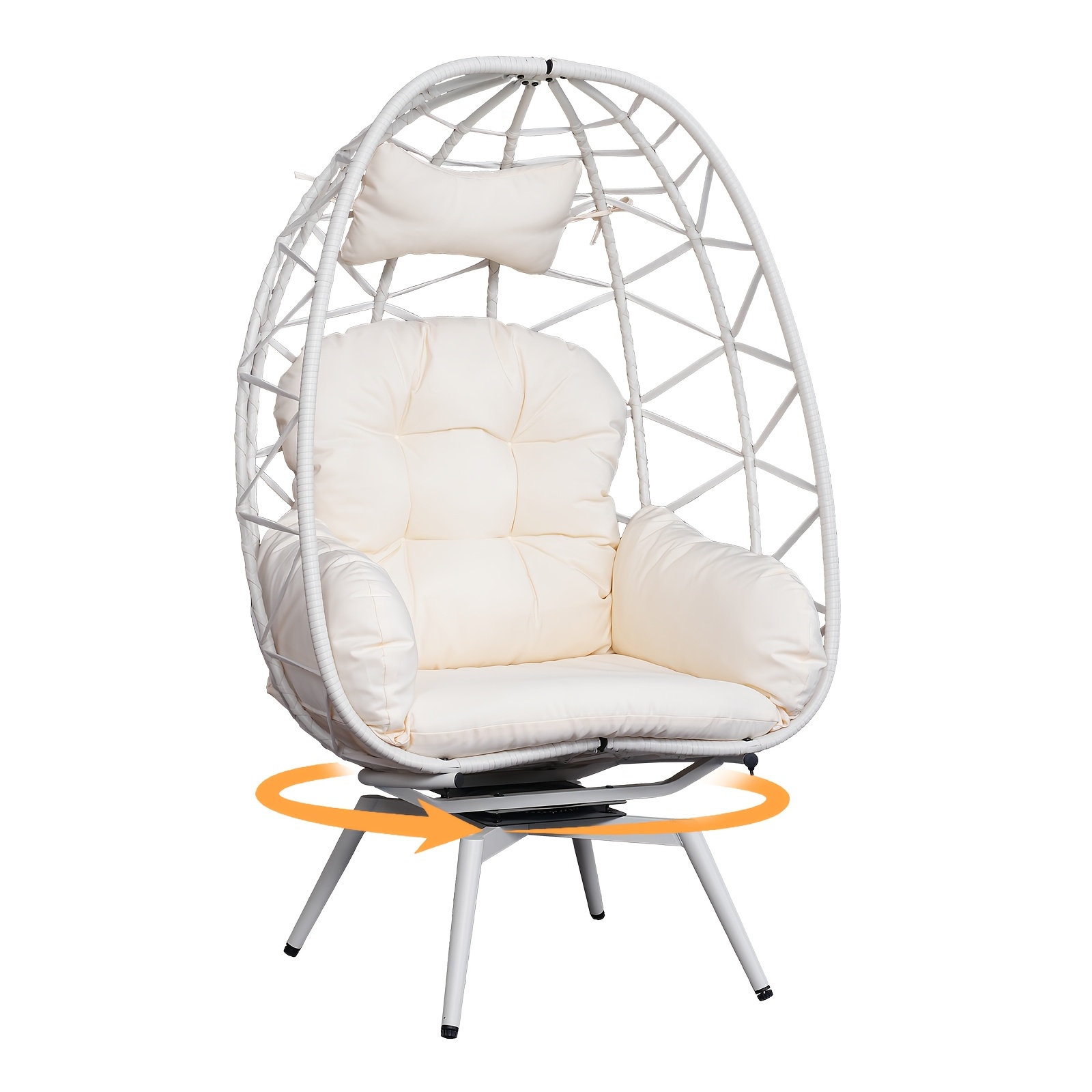 Egg-Shaped Chair That Rotates 360 Degrees, Made of Outdoor Rattan, Featuring Plush And Thick Cushions, with Adjustable And Sturdy Legs, Perfect for Outdoor Settings Like Poolside