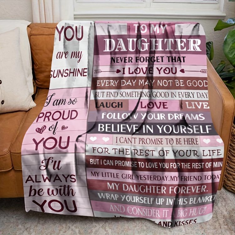 1pc to my daughter blanket creative text letter for daughter soft blanket flannel blanket for couch sofa office bed camping travel multi purpose gift blanket for   details 4