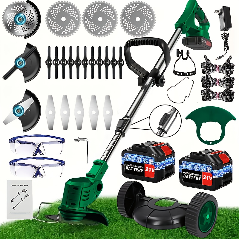 Portable Home Electric Lawn Mower, Yard Weeder/ Lawn Mower with 3 Models of Blades And Two High Capacity Lithium-Ion Batteries, Strong Power, Lots of Gifts, Suitable for Lawn Yard Garden, Gifts for Father Husband, Father'S Day Gift