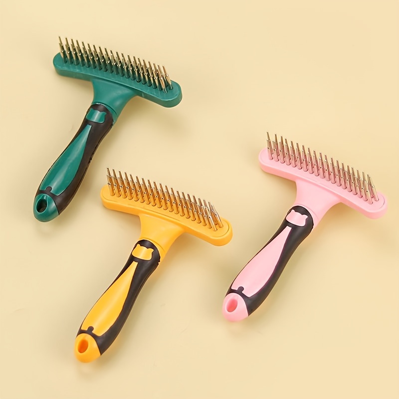 stainless steel double row pins dog grooming comb flexible pet   rake deshedding tool for dogs Product details 0