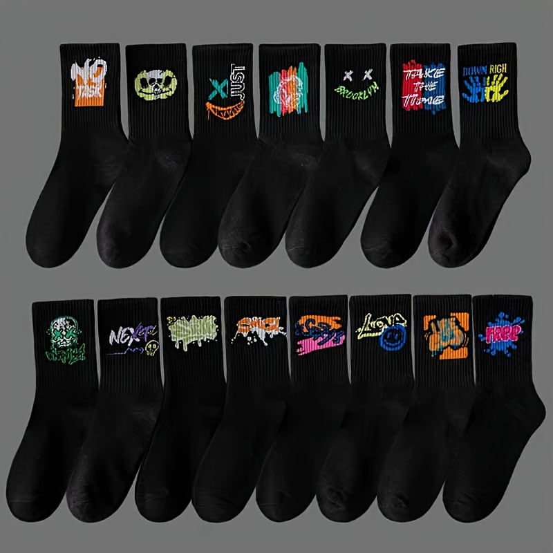 TEMU 5 Pairs Graffiti Socks, & Unisex Mid Socks, Women's Stockings & Hosiery