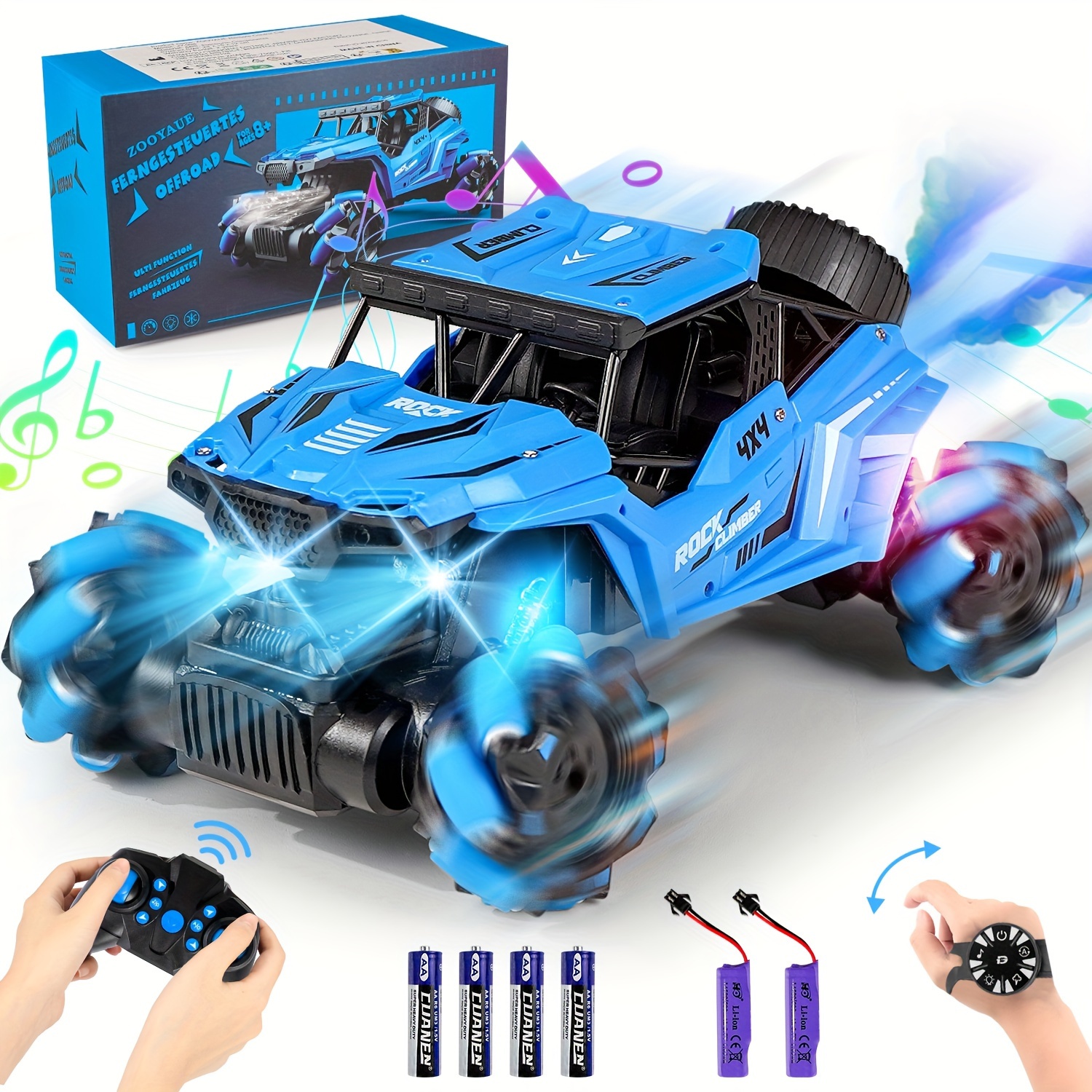 

Fuuy Rc Car Remote Controldual Control Toy Off-road Vehicle Remote Control Gesture Toy Car Remote Watch Wheel Spray Suitable For Children Gifts