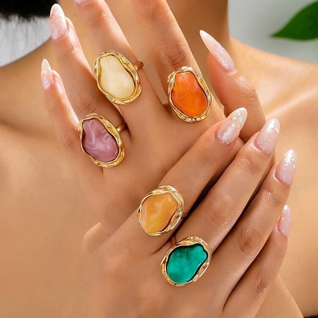 TEMU 1 Set de Joyería de Moda para Mujer, Estilo Retro Francés, de Perlas Irregulares Multicolor, Juego de Anillos Abiertos, Adecuado para el Uso
