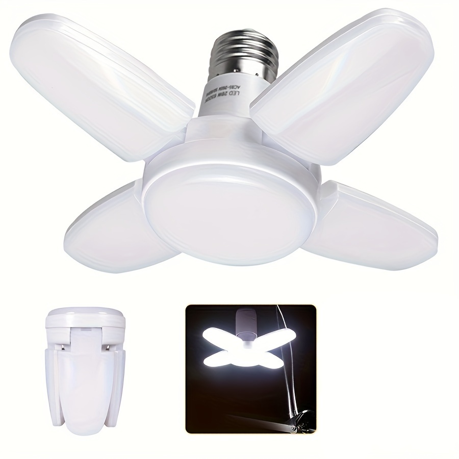 

1pc E27 Led Bulb Fan Blade Timing Lamp Ac85-265v 28w Foldable Ceiling Light