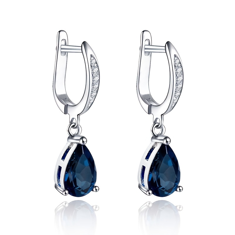 Image of Sophisticated Blue Zirconia Teardrop Earrings For Women, Perfect For Banquets, Parties, Vacations, Weddings, And Everyday Casual Wear - A Stunning Jewelry Gift