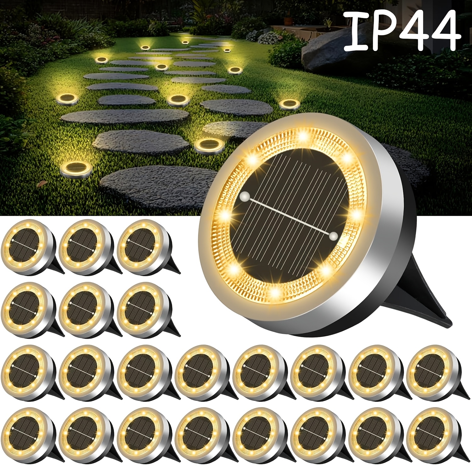 Artikelbild 7 Stück/5 Stück Outdoor Solar-Bodenleuchten, Stilvolle Solar-Scheibenleuchten, IP44 Solar-Gartenleuchten, Ideal für Wege, Garten, Hof, Rasen, Pfade  Einfahrten zur Landschaftsbeleuchtung