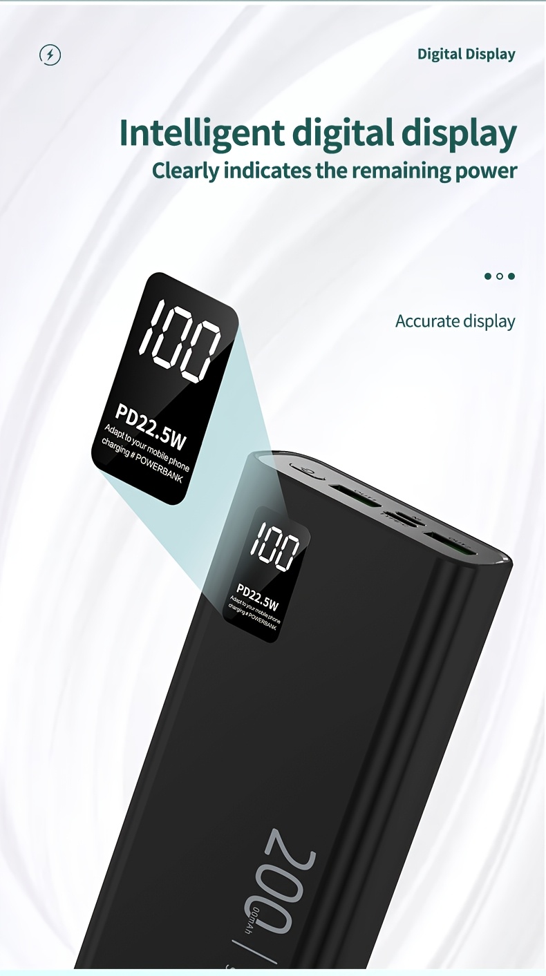 22.5W Fast Charging 20000mAh Portable Power Bank with PD20W Dual Input & Triple Output, USB-C Fast Charging, Compact Design for Smartphones, Tablets, Cameras, Drones, and More, Portable Charger, Tablet Charging Solution, Modern Accessory, Durable Construction, Power Bank Fast Charging, Power Bank For Phone, Power Bank High Power, Power Bank Original, Power Bank With High Capacity