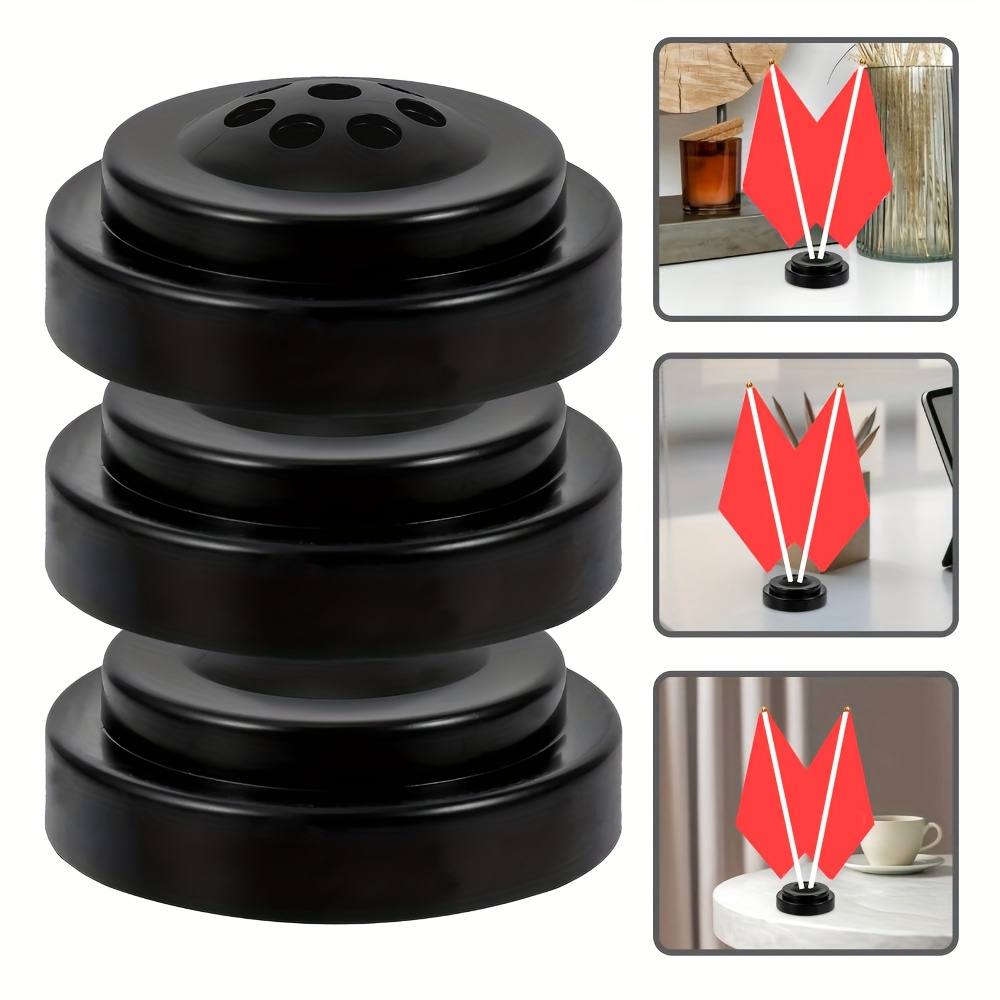 3pcs Multi-hole Mini Stand - Round Base Socket For Party, Office, Or Desktop Decoration - Durable Plastic, Black, Space- Design, To 6 Flags, No Power Needed