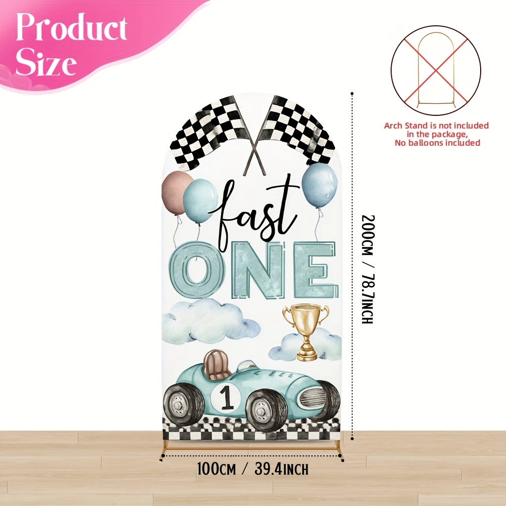TEMU 1pc, Decorative Arch Backdrop Fabric With Racecar Birthday Design, Cloth For Rustic Outdoor Weddings, Family Reunions, Graduation Picnics,