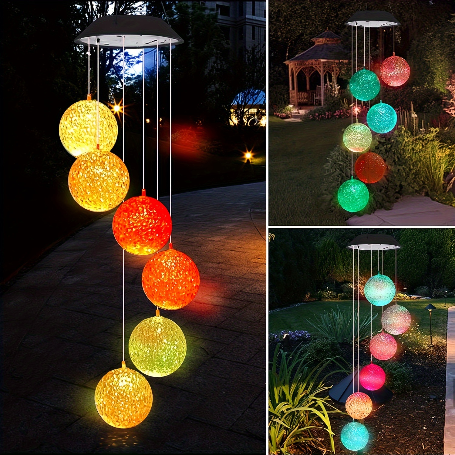 

Solar Wind Chimes - 6 Led Crystal Ball Hanging Decor, Solar-powered Colorful Romantic Garden Lights, Pvc Material, Nickel Battery Charged By Sunlight For Home, Yard, Balcony, Night Outdoor Decoration.