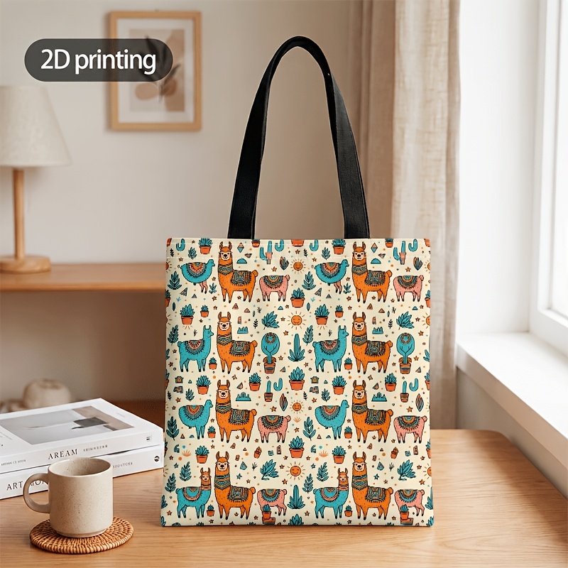 TEMU 1pc Of 2d Flat Crossbody And Handbag For Men And Women, Colorful Llama & Cactus Print Unisex Tote Crossbody Bag For Casual Daily Use, 2d Flat